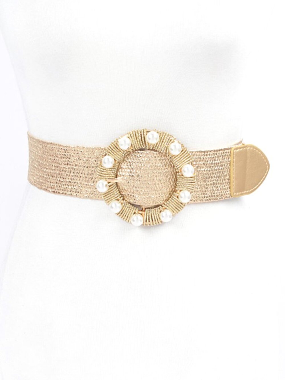 BNWT Plus Size Metallic Gold Coated Faux Straw Elastic Belt Stretch Belt
